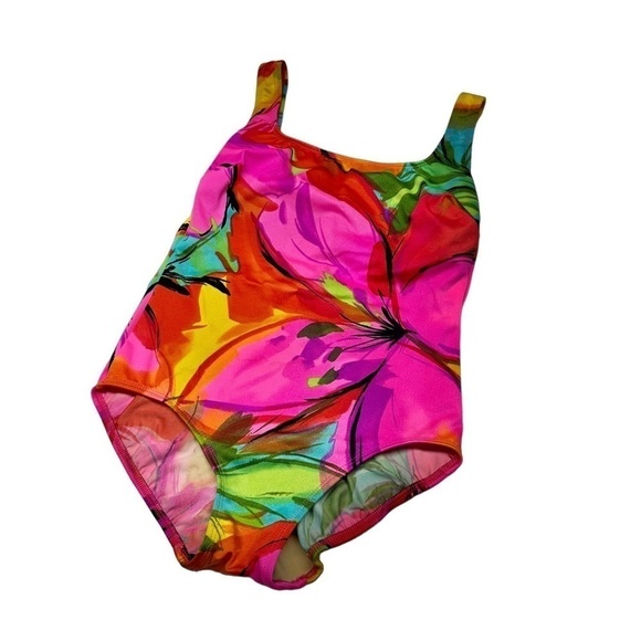 •- Vtg Y2K 90s Neon Swimsuit Cross Back One Piece AA - Picture 5 of 14